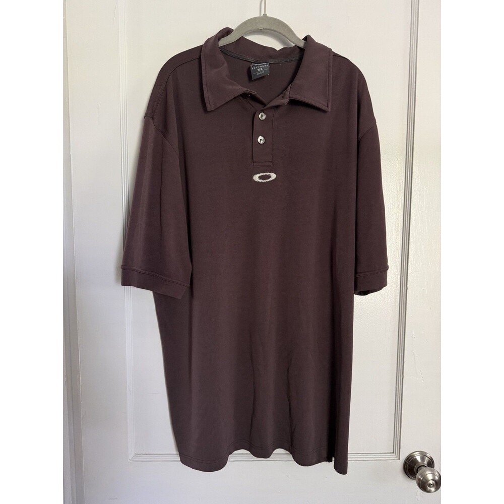 Vintage Oakley Software Polo Shirt Mens XL Burgundy Brown Made USA Y2K